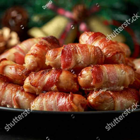 Tray of hand-made Pigs in Blankets